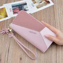 Load image into Gallery viewer, Geometric Women Wallets with Zipper Pink Phone Pocket Purse Card Holder Patchwork Women Long Wallet Lady Tassel Short Coin Purse