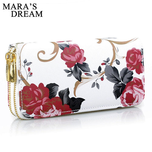 Mara's Dream 2019 Women's Rose Print Wallet Fashion Wild Double Zipper Clutch Bag Multi-card Wallet Purse