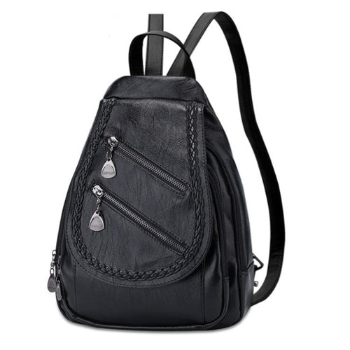 2019 New Fashion Backpack Women's Solid Color Travel Backpack Korean Version PU Soft Leather Tide Fashion Casual Backpack